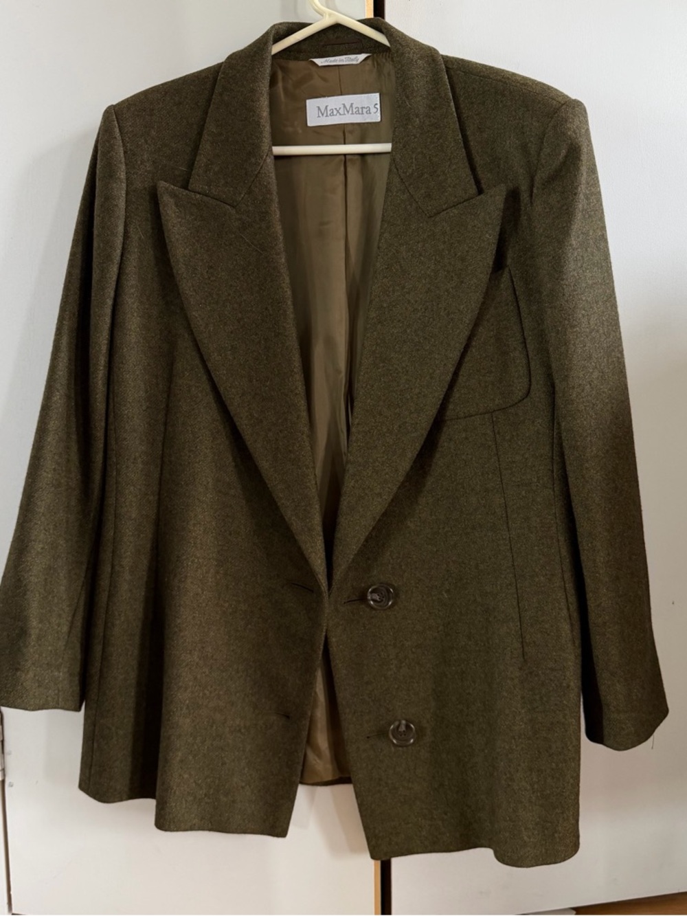 MaxMara Olive Green Wool-Blend Tailored Blazer Jacket